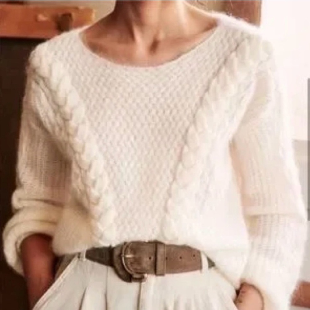 Sezane Philomene Ivory Cable Knit Sweater Ecru